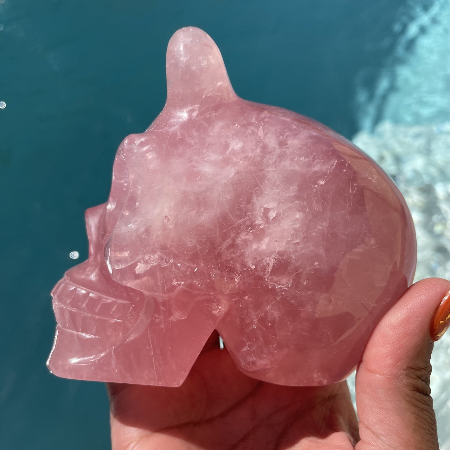 Pink Rose Quartz Demon Skull