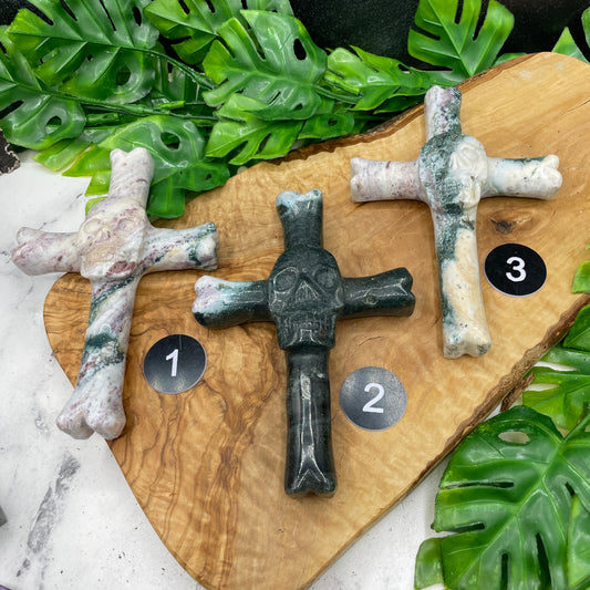 Ocean Jasper Skull & Bones Cross
