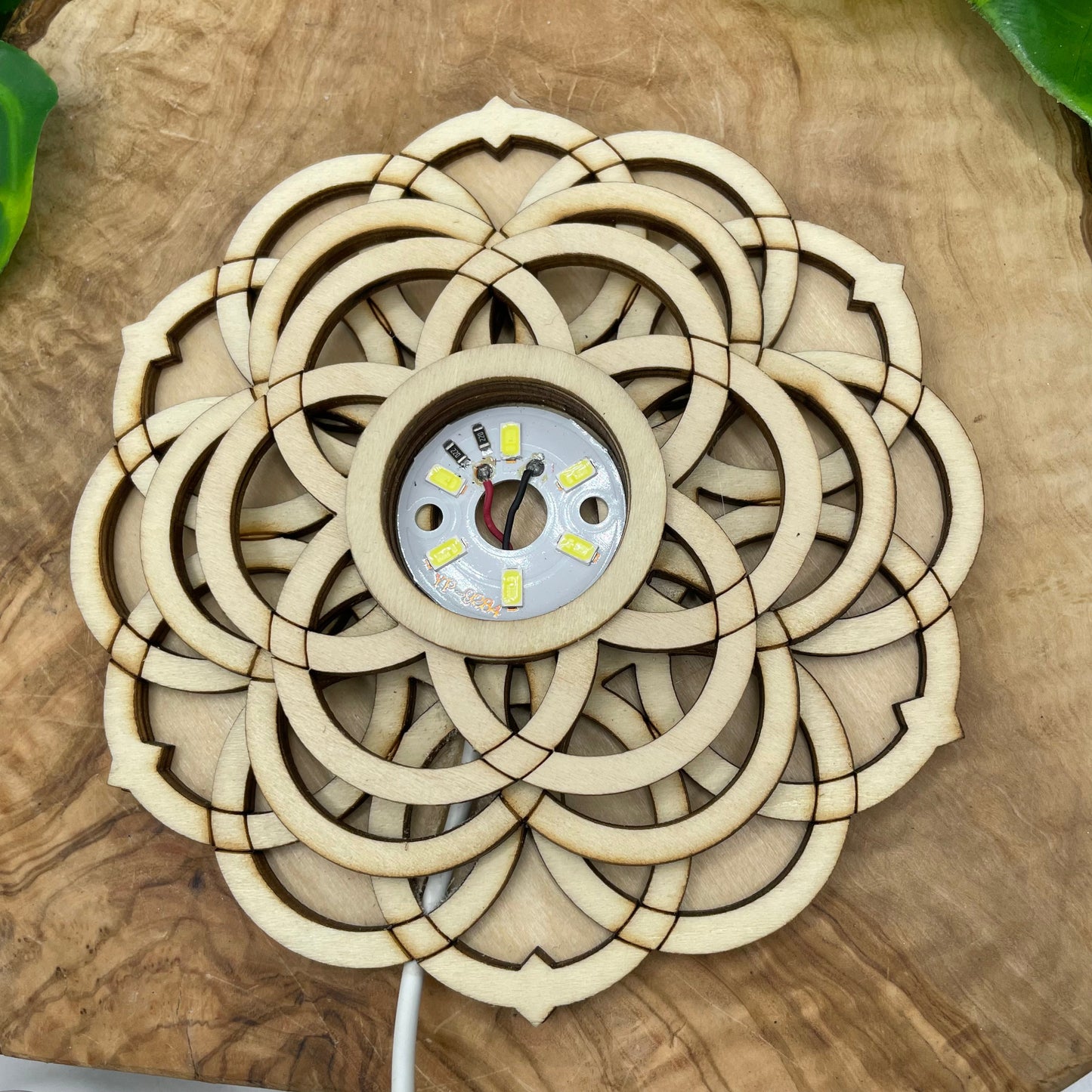 Flower of Life Wooden USB Light Stand