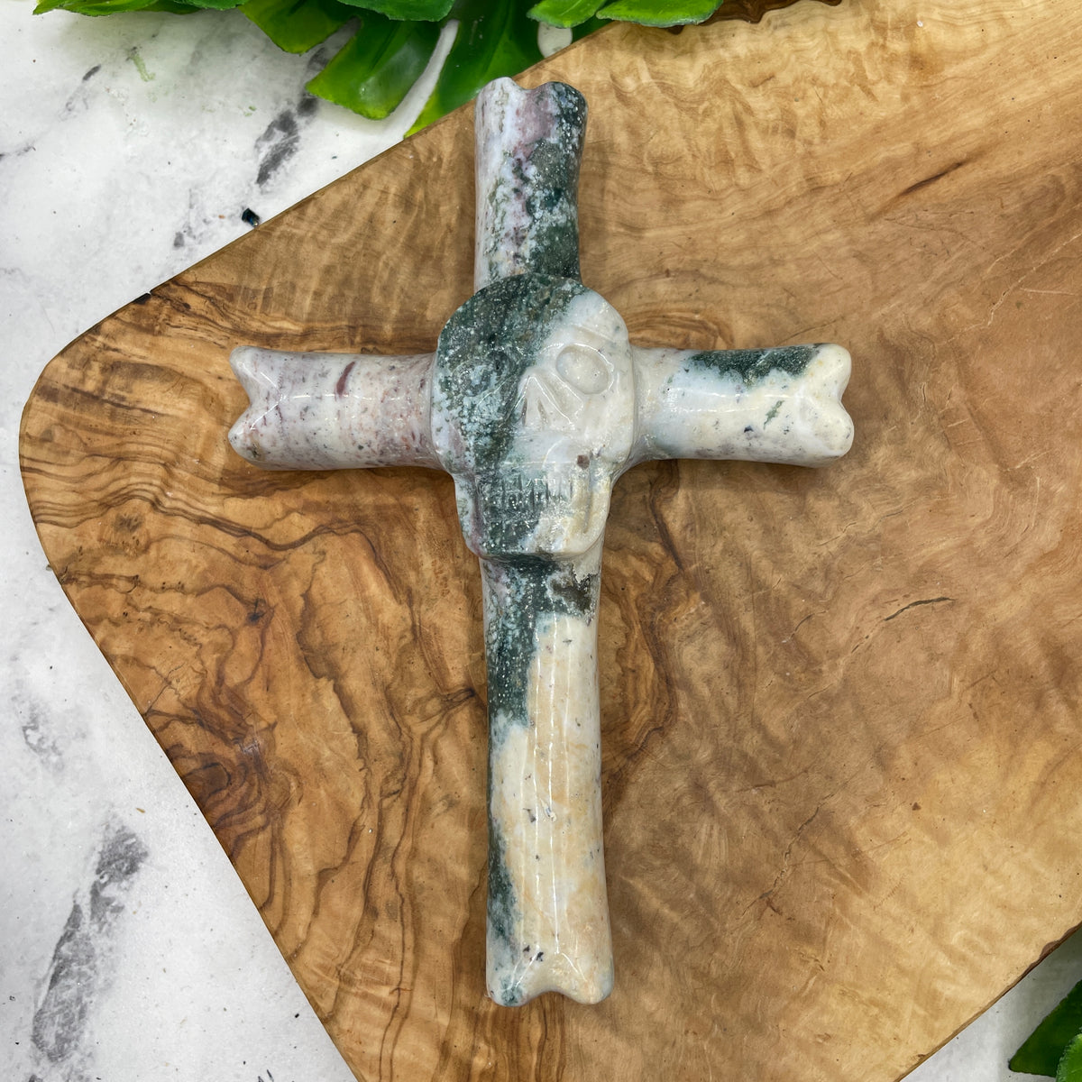 Ocean Jasper Skull & Bones Cross