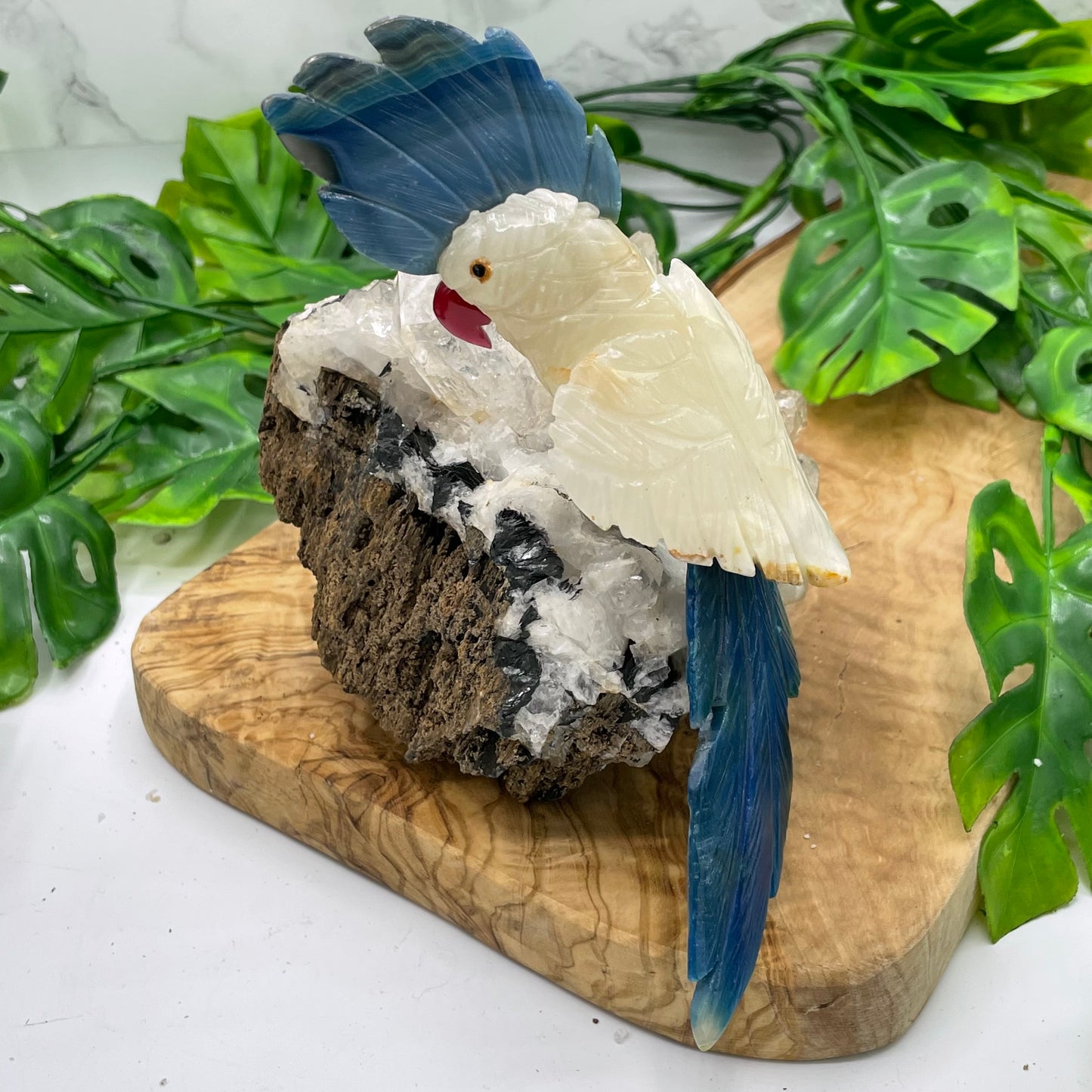 White Calcite & Blue Agate Crystal Parrott