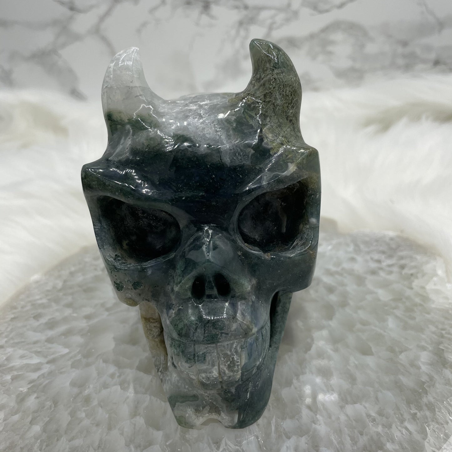 Moss Agate Demon Skull