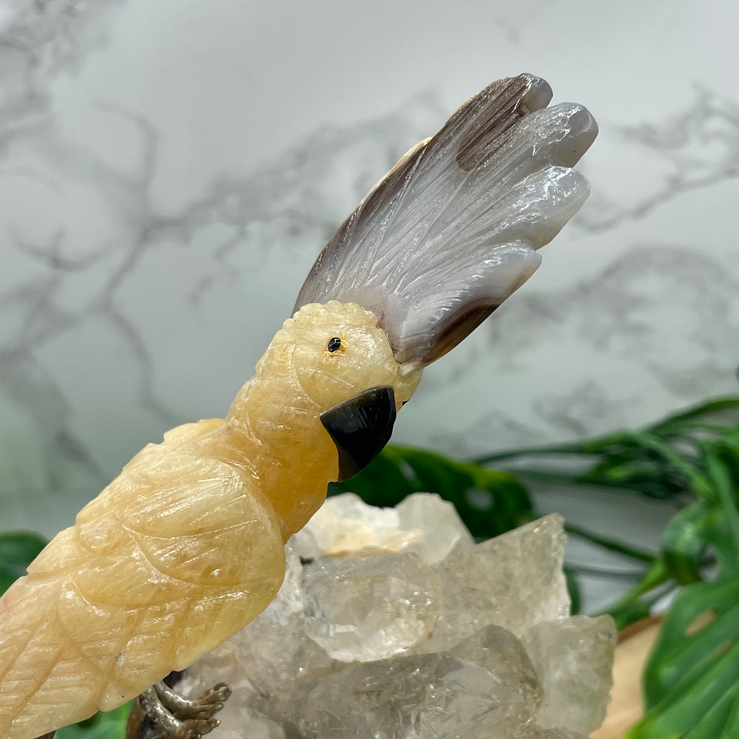 Yellow Calcite & Grey Agate Crystal Parrot