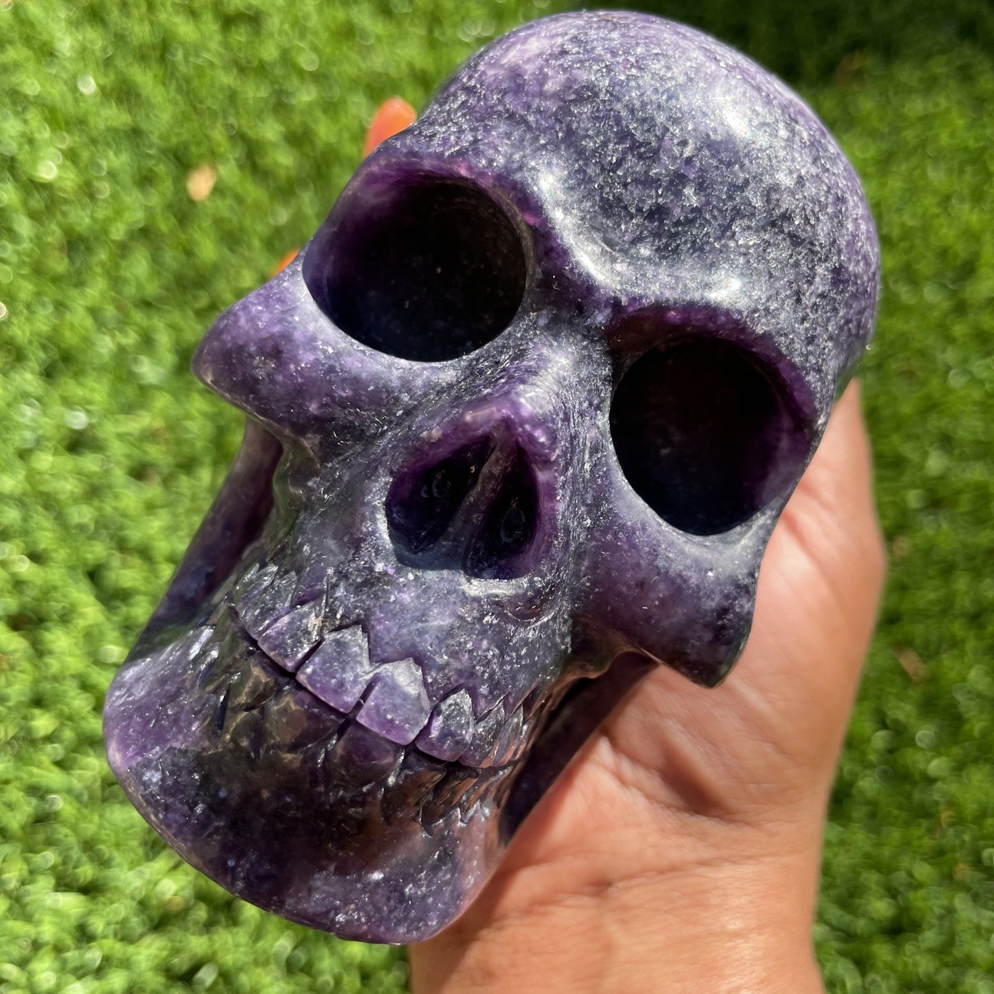 Deep Purple Lepidolite Hollowed-Out Skull