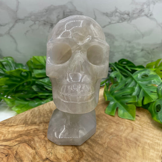 Rare Blue Rose Quartz Skull on Base