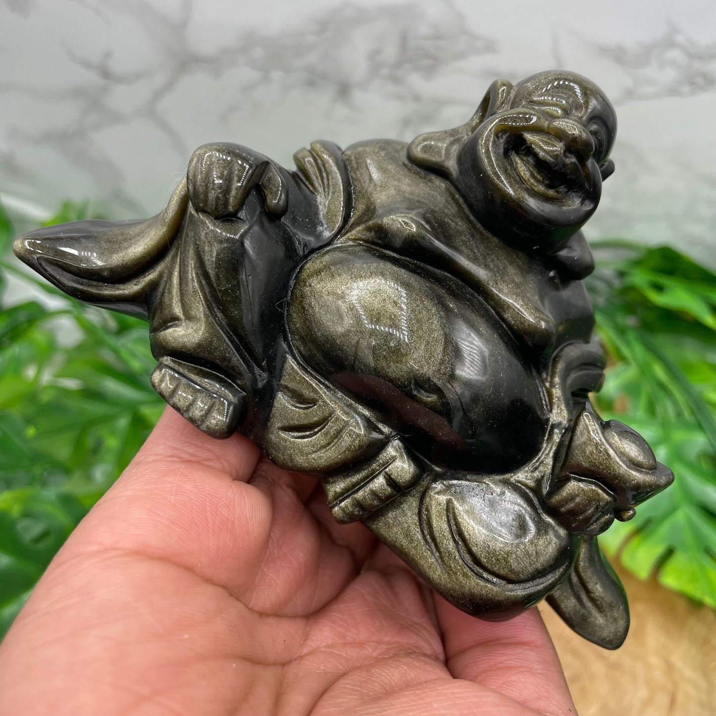 Gold Sheen Obsidian Laughing Buddha