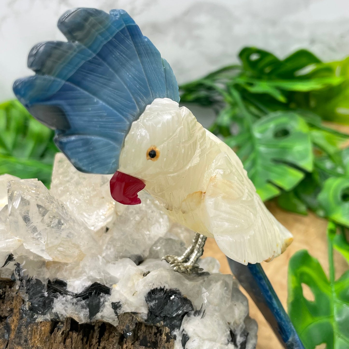 White Calcite & Blue Agate Crystal Parrott