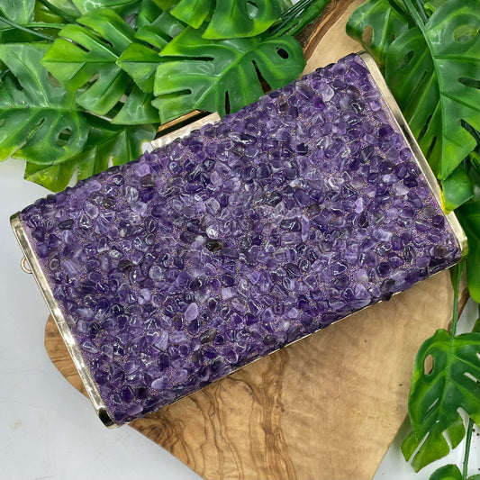 Amethyst Gold Plated Clutch with Gold Strap