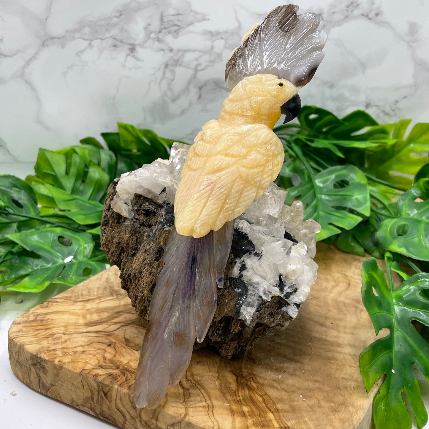 Yellow Calcite & Grey Agate Crystal Parrot