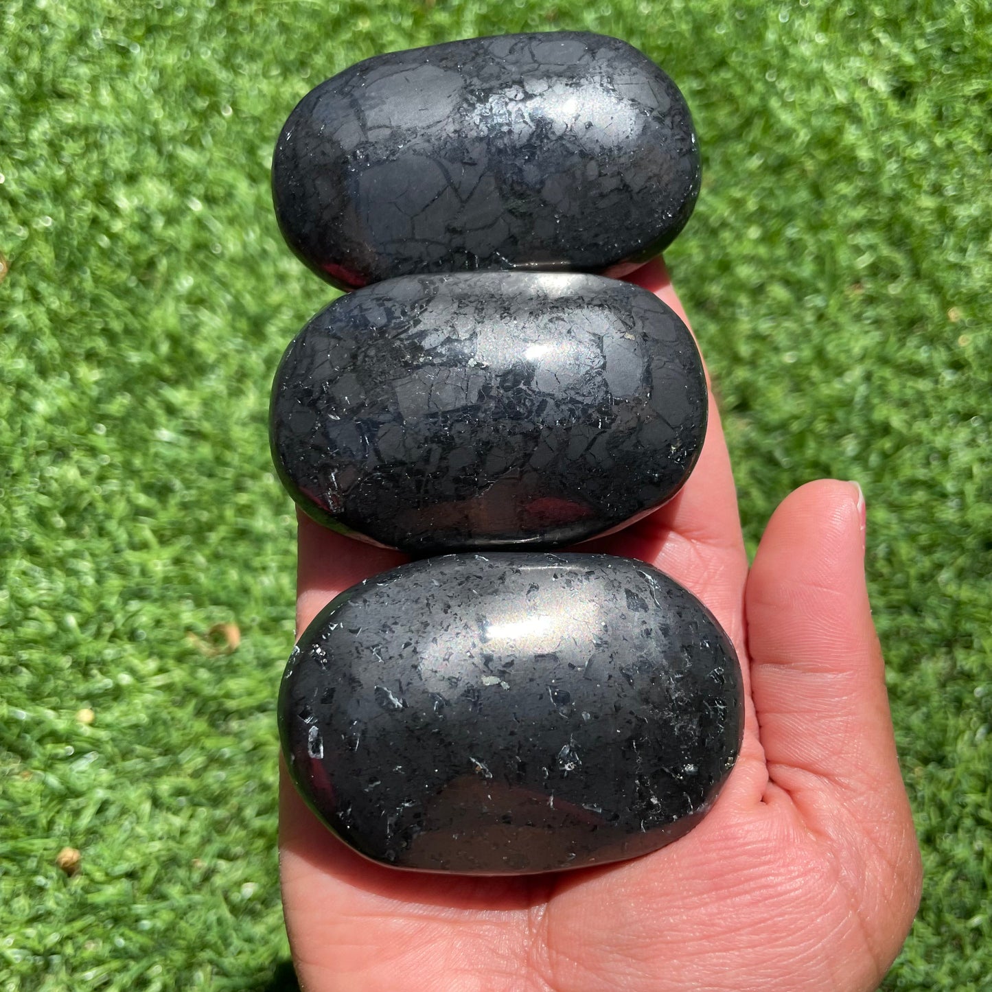 Shungite with Pyrite Palm Stone