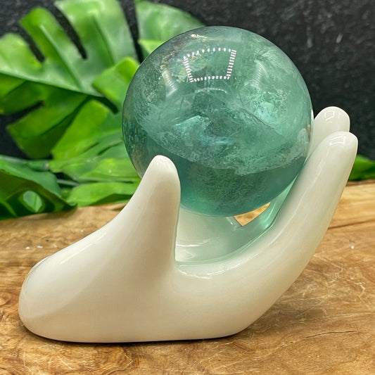 White Ceramic Hand Sphere Stand