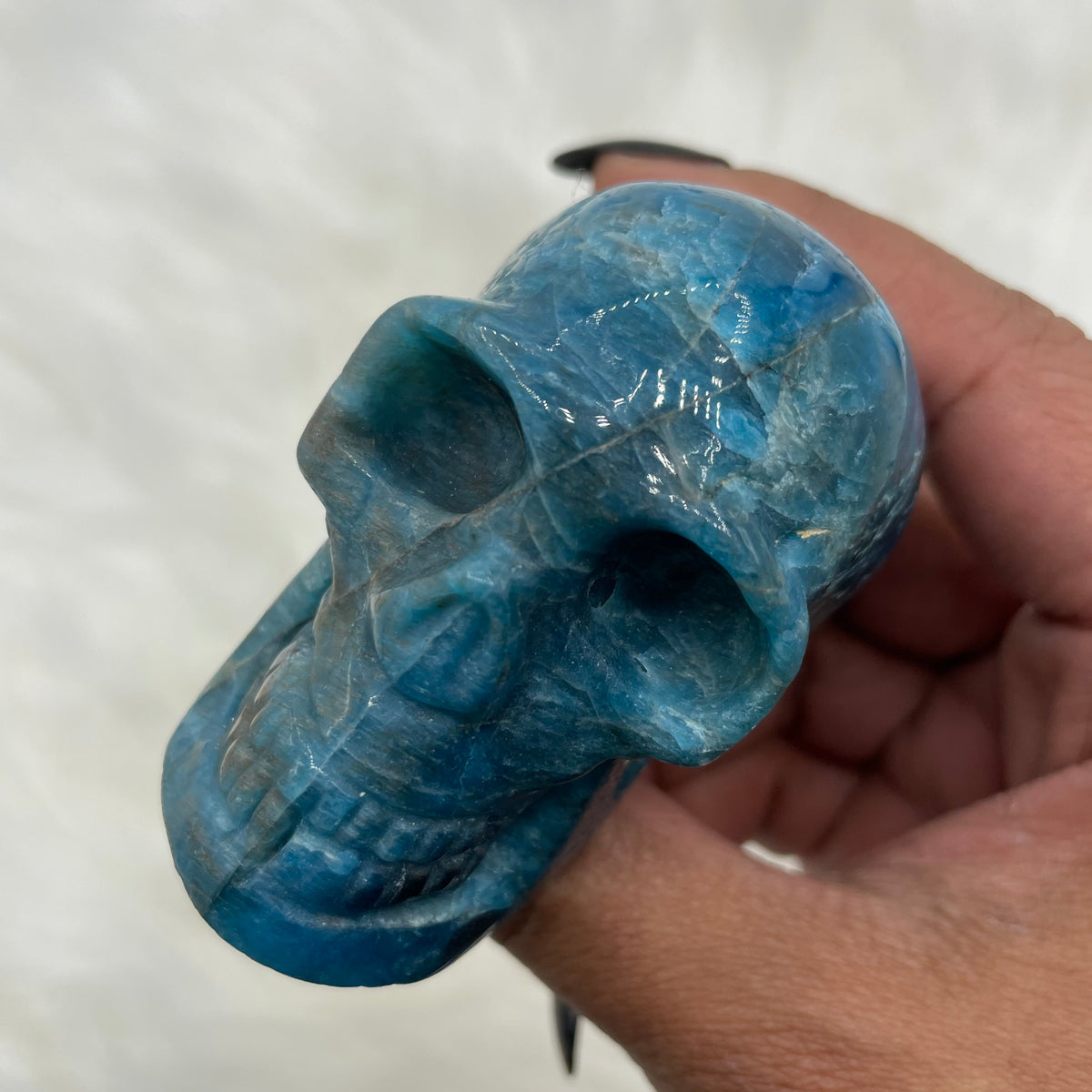 Cat’s Eye Blue Apatite Skull