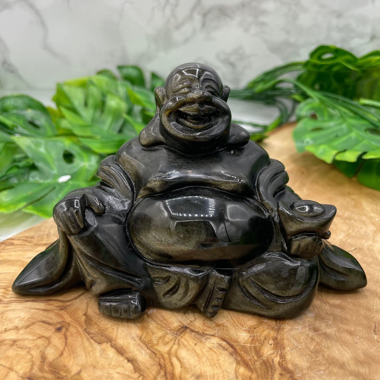 Gold Sheen Obsidian Laughing Buddha