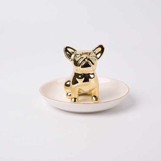 Gold Bulldog Ceramic Jewelry Dish