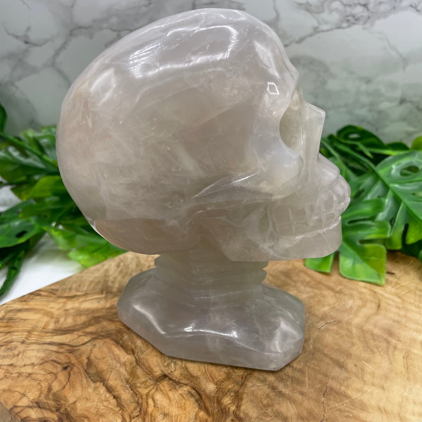Rare Blue Rose Quartz Skull on Base