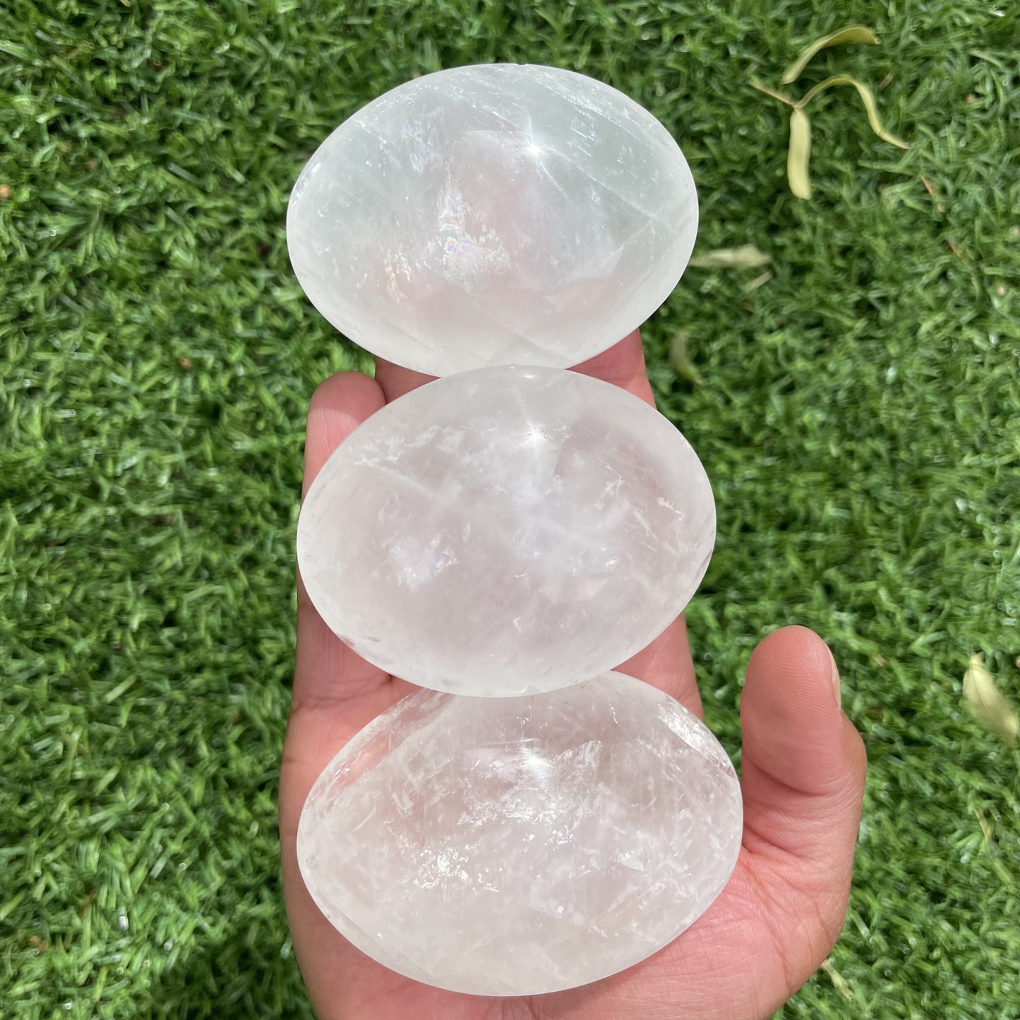 Large Clear Calcite Palm Stone