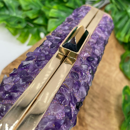 Amethyst Gold Plated Clutch with Gold Strap