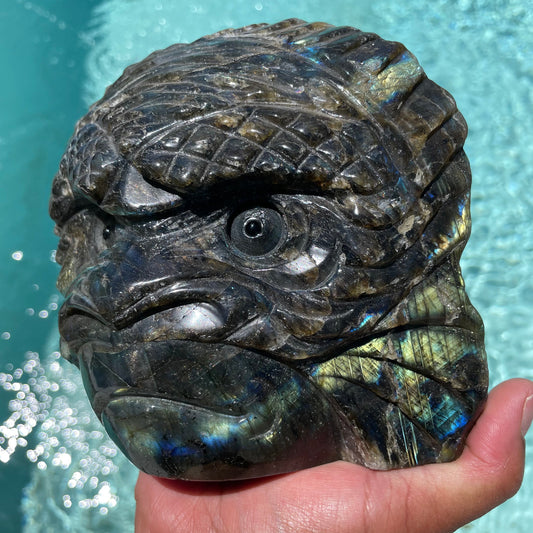 Labradorite Gorilla Face Carving