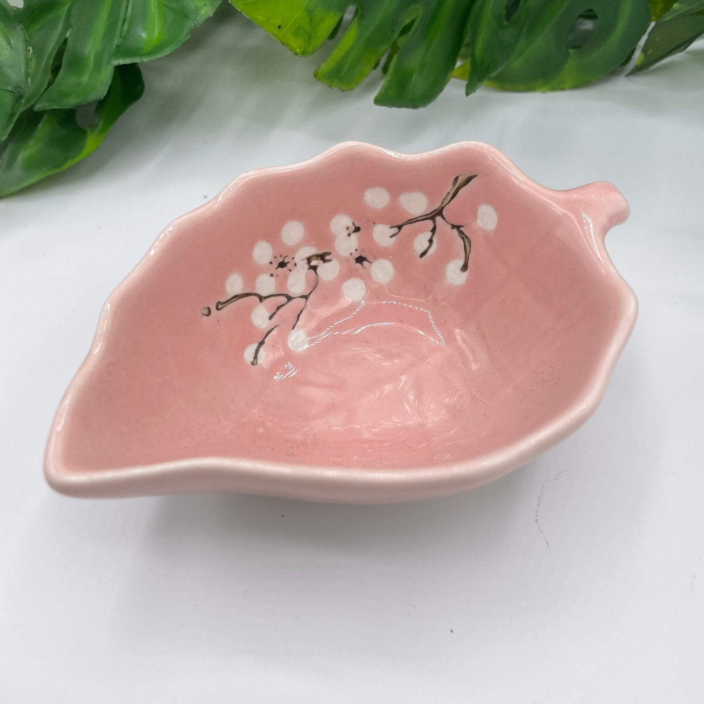 Pink Ceramic Japanese Leaf Bowl