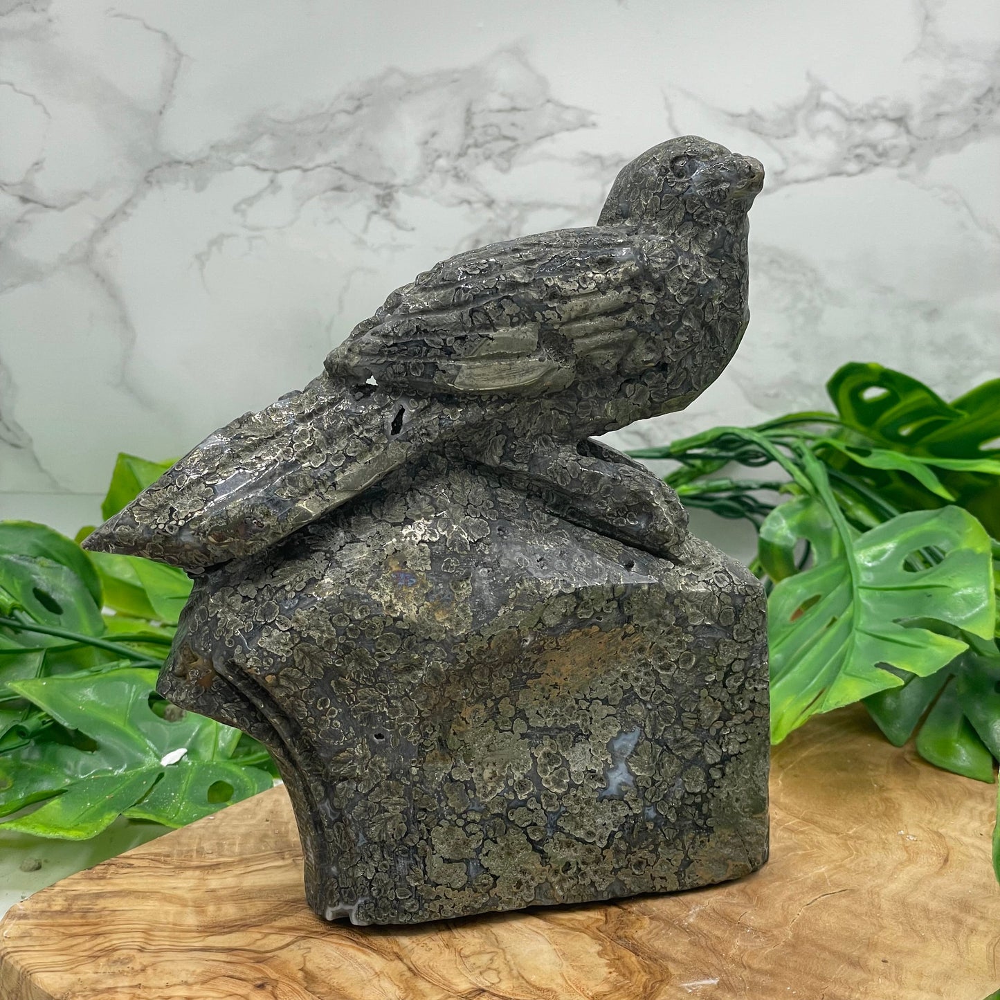 Marcasite in Agate Bird Carving