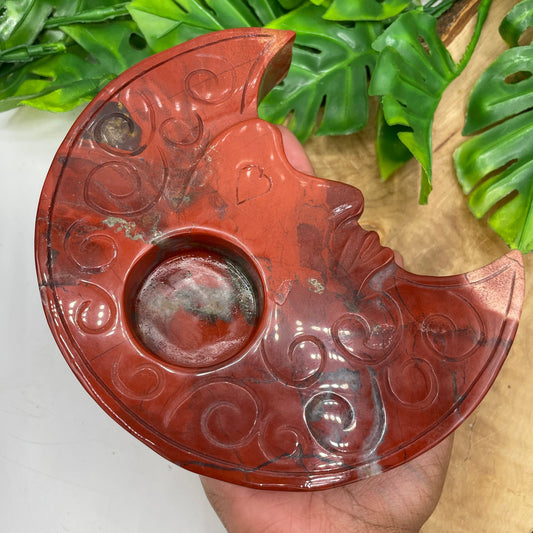 Red Jasper Moon Face Candle Holder