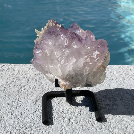 Druzy Calcite on Amethyst Cluster