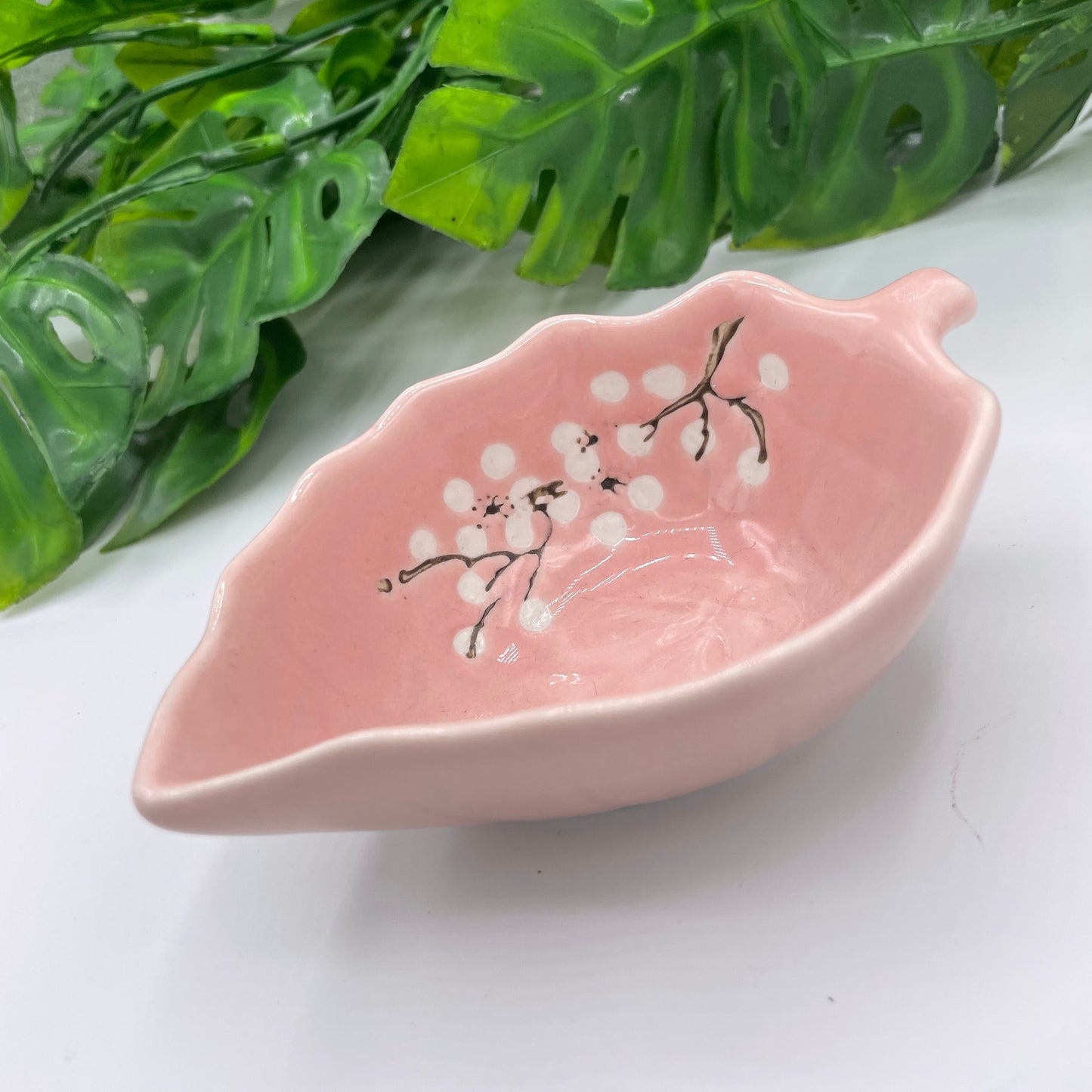 Pink Ceramic Japanese Leaf Bowl