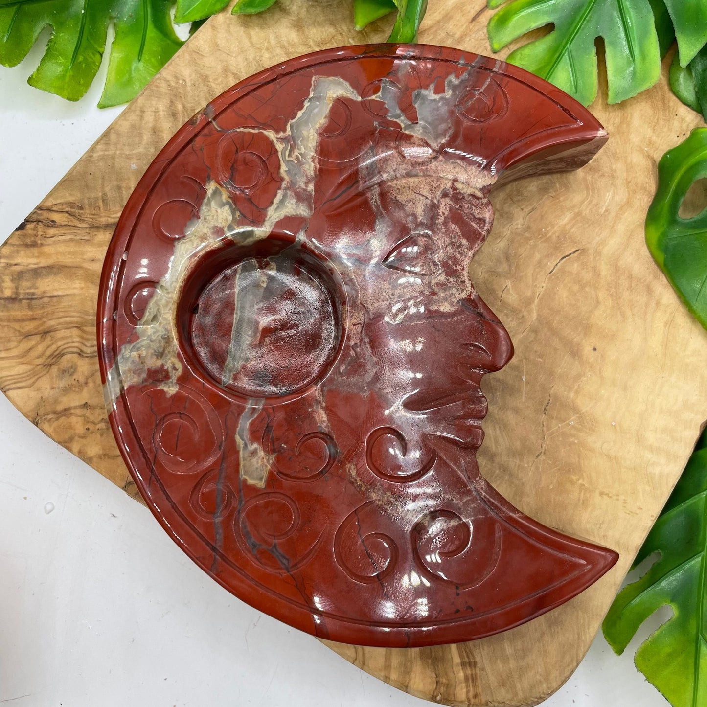 Red Jasper Moon Face Candle Holder