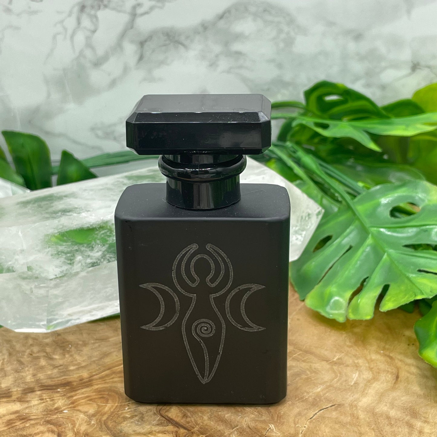 Black Glass Etched Perfume Bottle