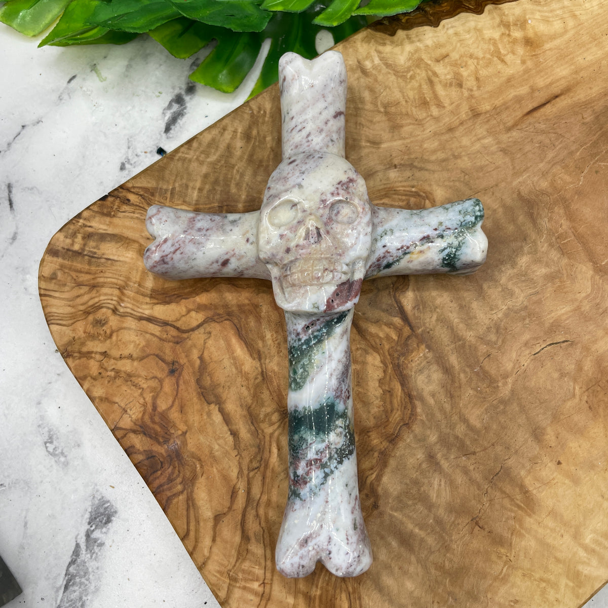 Ocean Jasper Skull & Bones Cross
