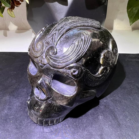 Gold Obsidian Jawless Decorated Skull