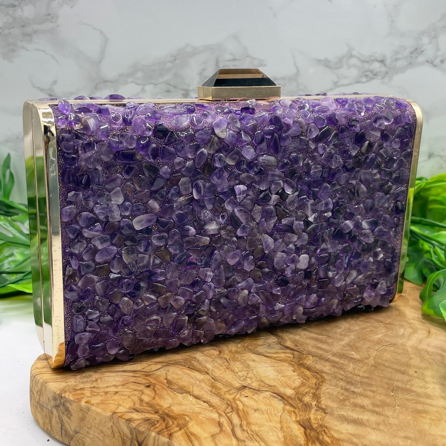 Amethyst Gold Plated Clutch with Gold Strap