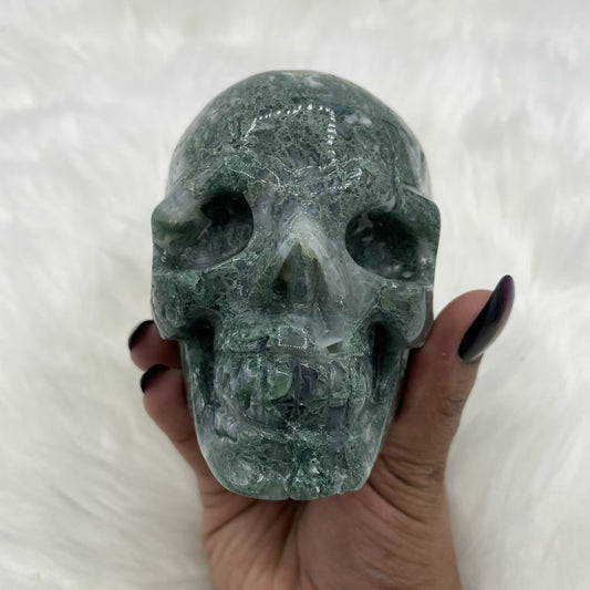 Moss Agate Druzy Skull