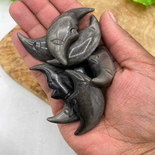 Silver Obsidian Moon with Face